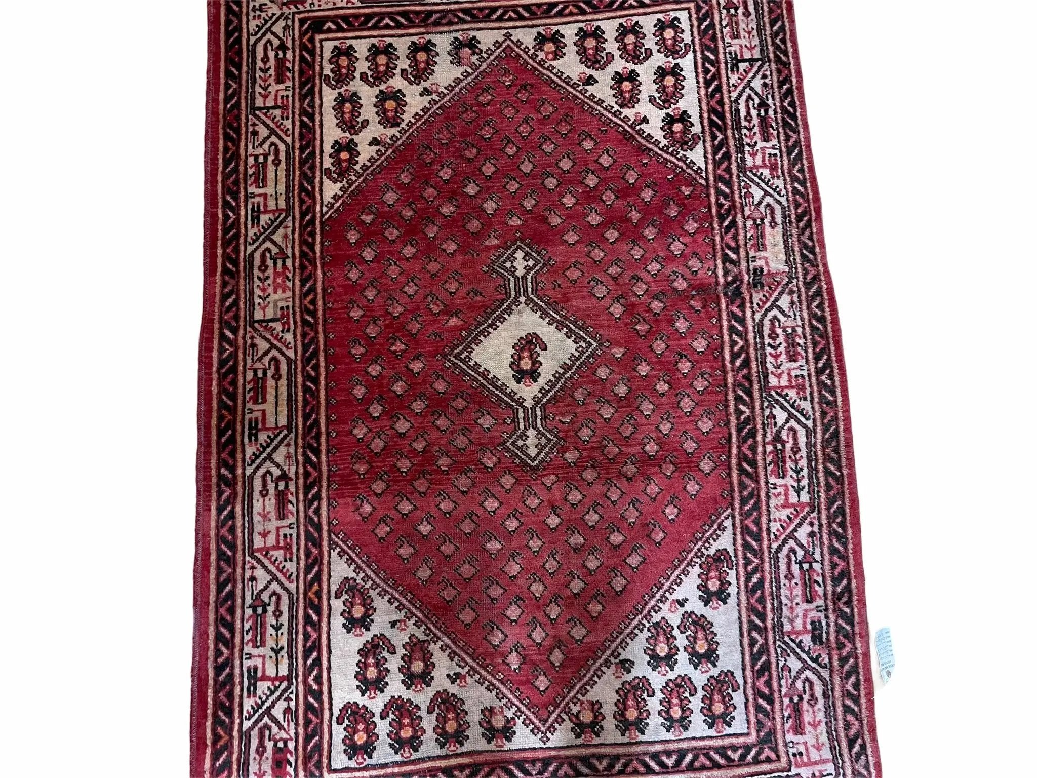 4 X 6.5 Antique Handmade Wool Rug Paisley Boteh Design Tribal Rug Red Ivory by Jewel Rugs