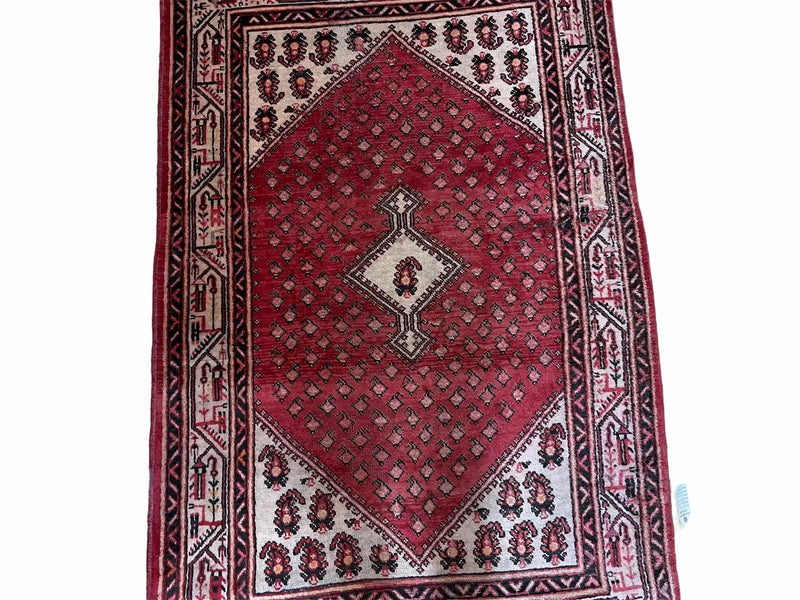 4 X 6.5 Antique Handmade Wool Rug Paisley Boteh Design Tribal Rug Red Ivory by Jewel Rugs