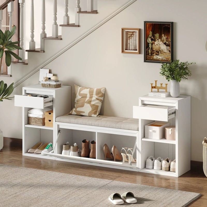 Entryway Storage Bench With Cushion, Drawers & Open Shelves by Unique Piece Furniture