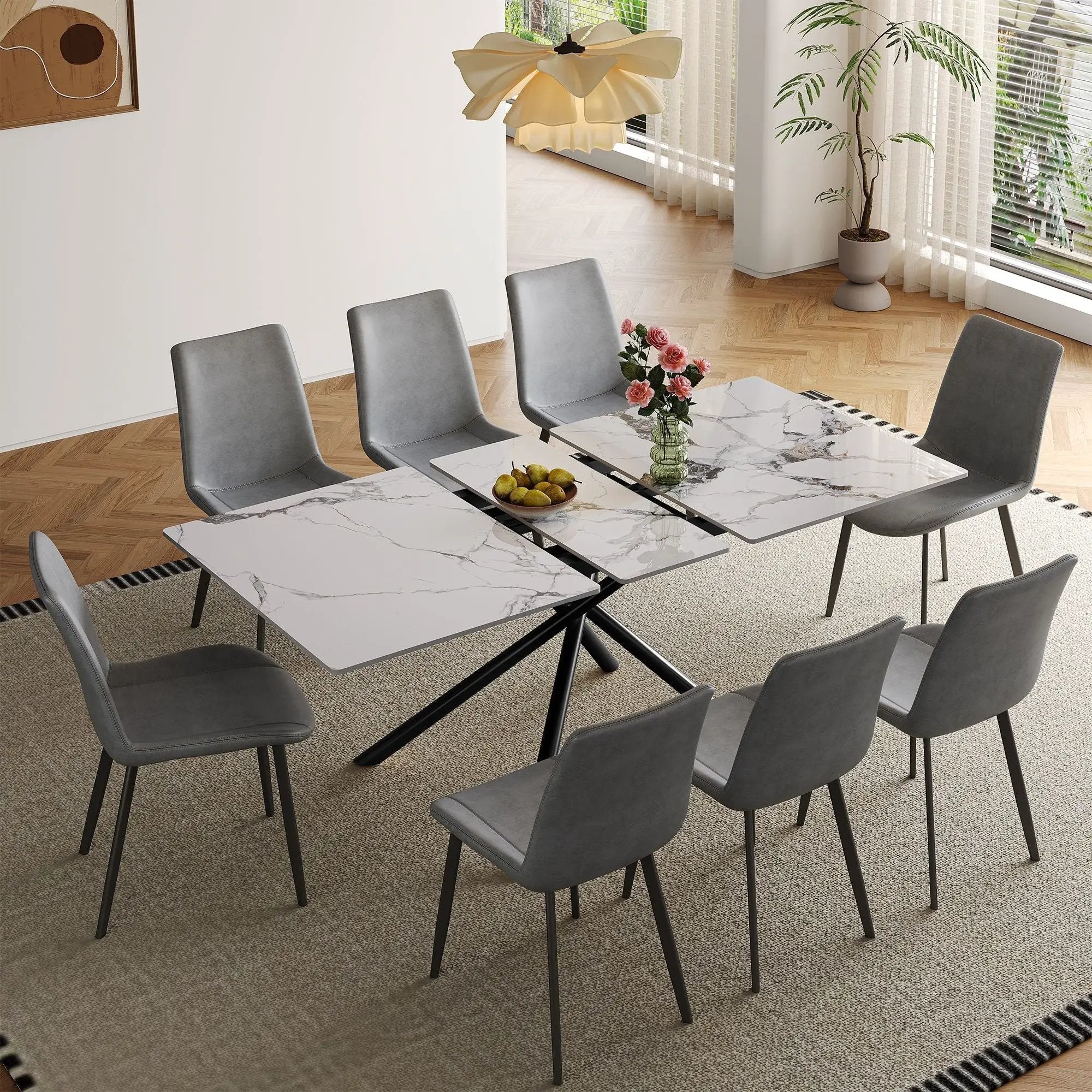 Modern Expandable Dining Table With Retractable Leaf With Chairs by HouseOfZazla
