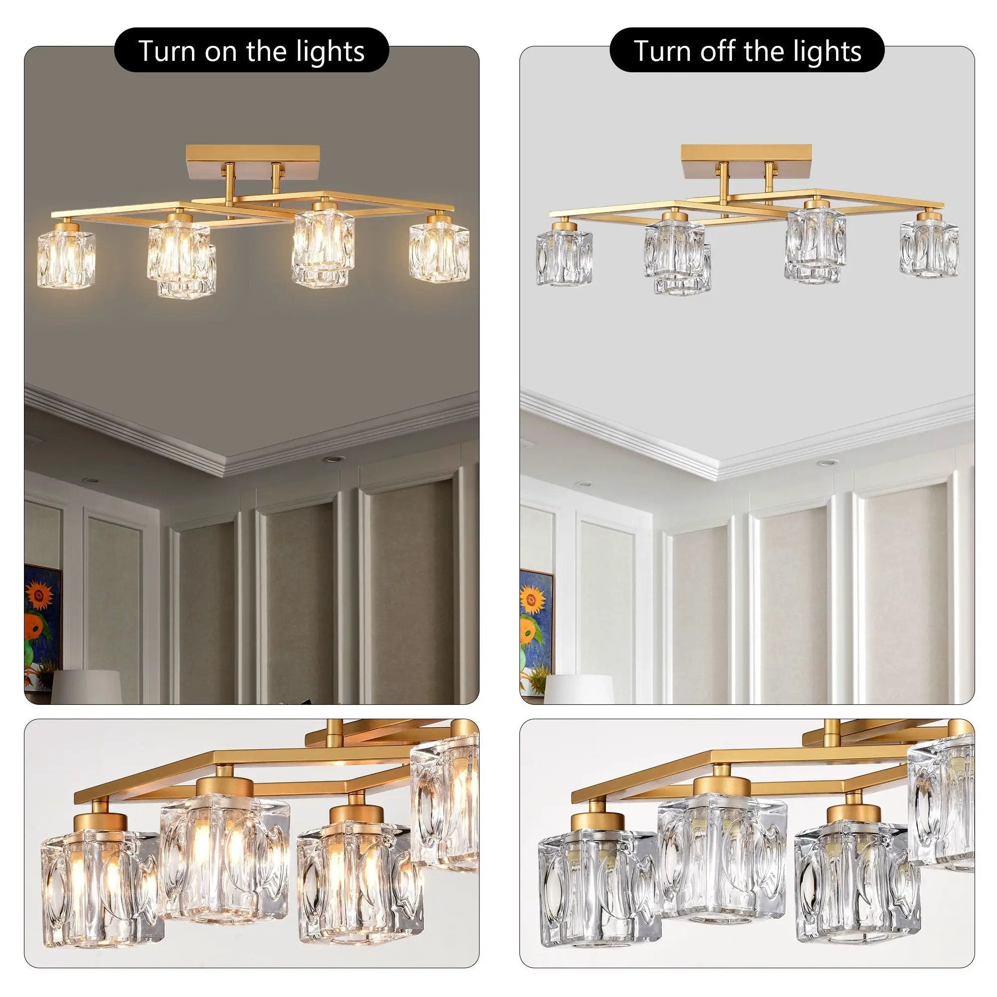 6 Light Crystal Ceiling Light For Dining Room, Modern Ceiling Lamp With Light Fixture For Entryway, Lobby, Kitchen, Bedroom, Living Room, Conference Room, (6*G9 Bulbs Included) by HouseOfZazla