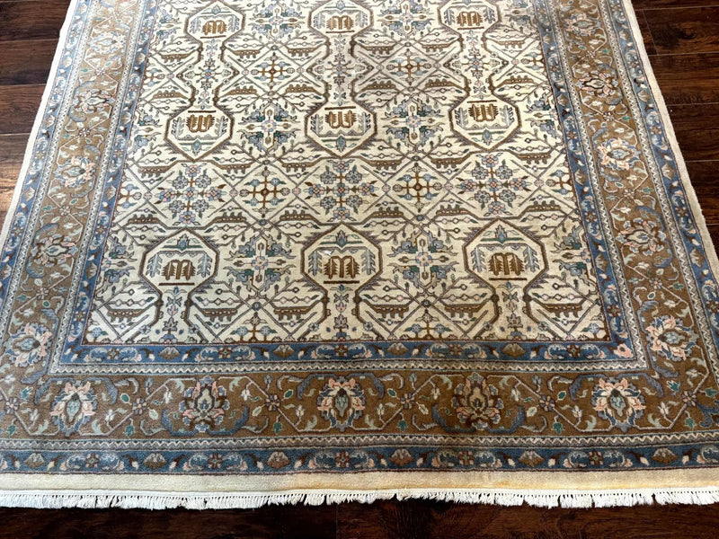 Indo Persian Rug 6x9, Beige, Allover Pattern, Vintage Wool Oriental Carpet by Jewel Rugs