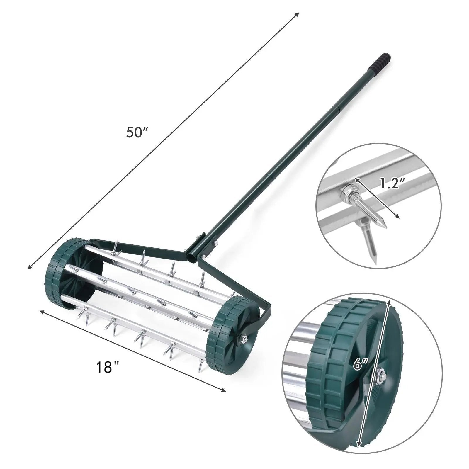 18 Inch Rolling Lawn Aerator with Anti-slip Handle and Tine Spikes by DirectDeals