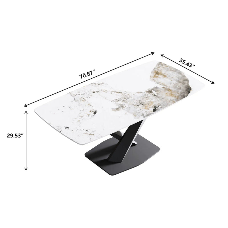Modern Artificial Stone Pandora White Curved Metal Leg Dining Table, Can Accommodate 6-8 People - Antique White by HouseOfZazla