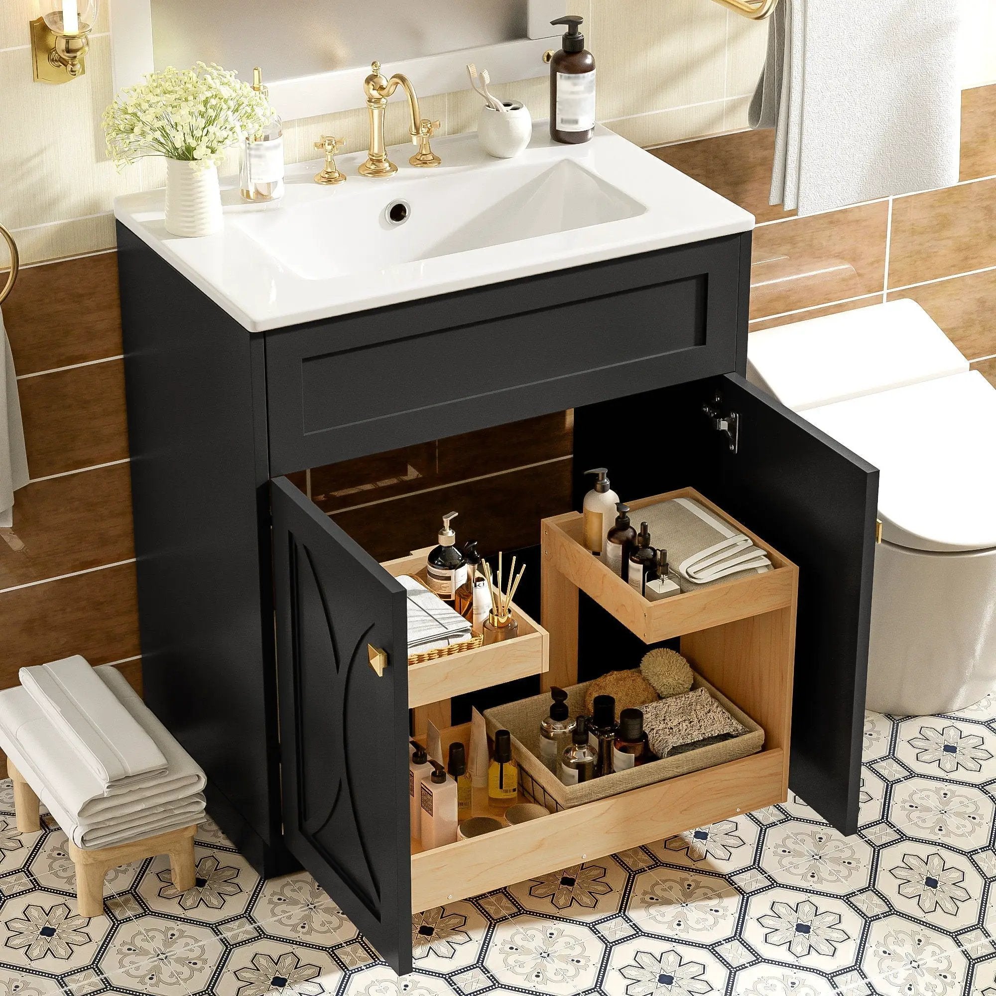 Bathroom Vanity With Sink, Freestanding Storage Cabinet With Handles by HouseOfZazla