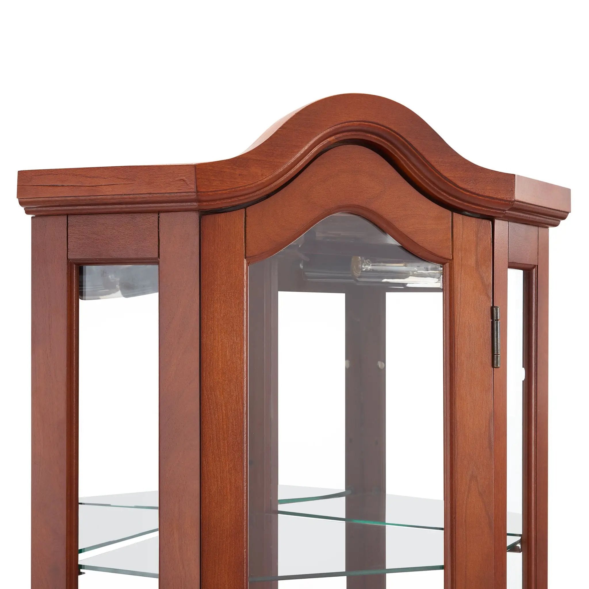 Corner Curio Cabinet With Lights, Adjustable Shelves, Mirrored Back - Walnut by HouseOfZazla