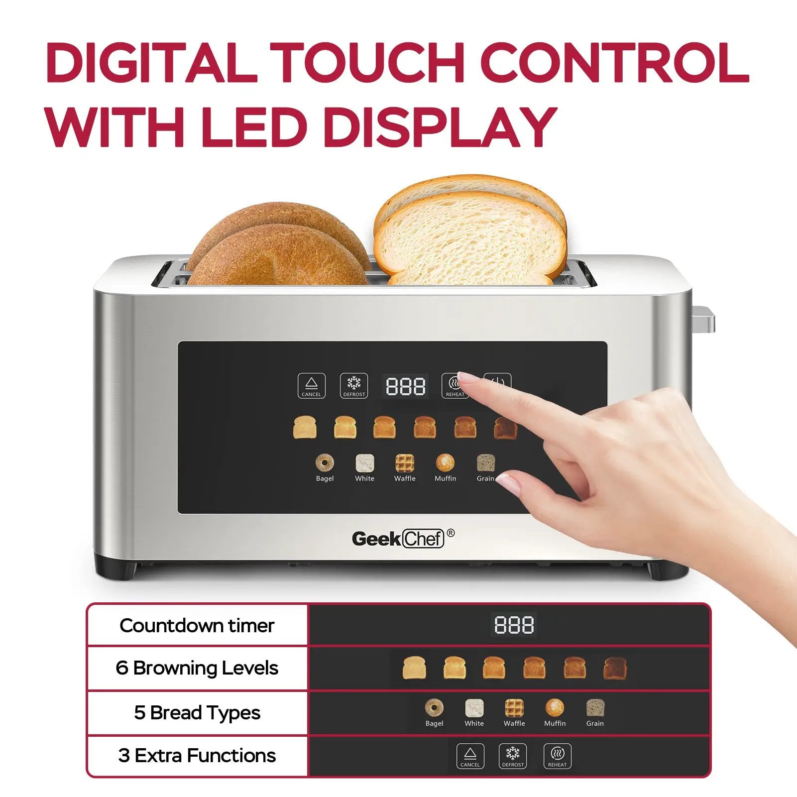 4-Slice Toaster with Extra-Wide Entrance and LED Display by HouseOfZazla