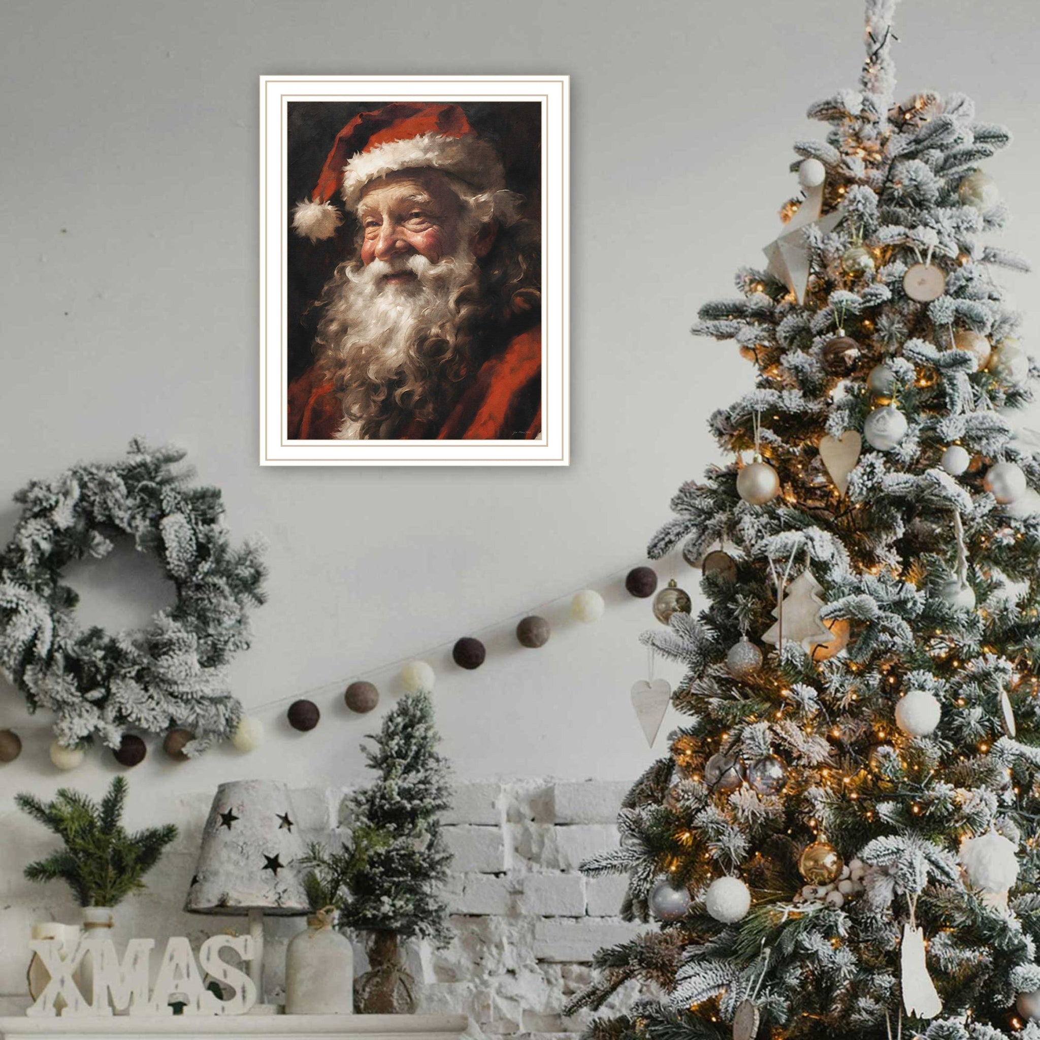Trendy Decor 4U Papa Noel White Framed Wall Art for Living Room by HouseOfZazla