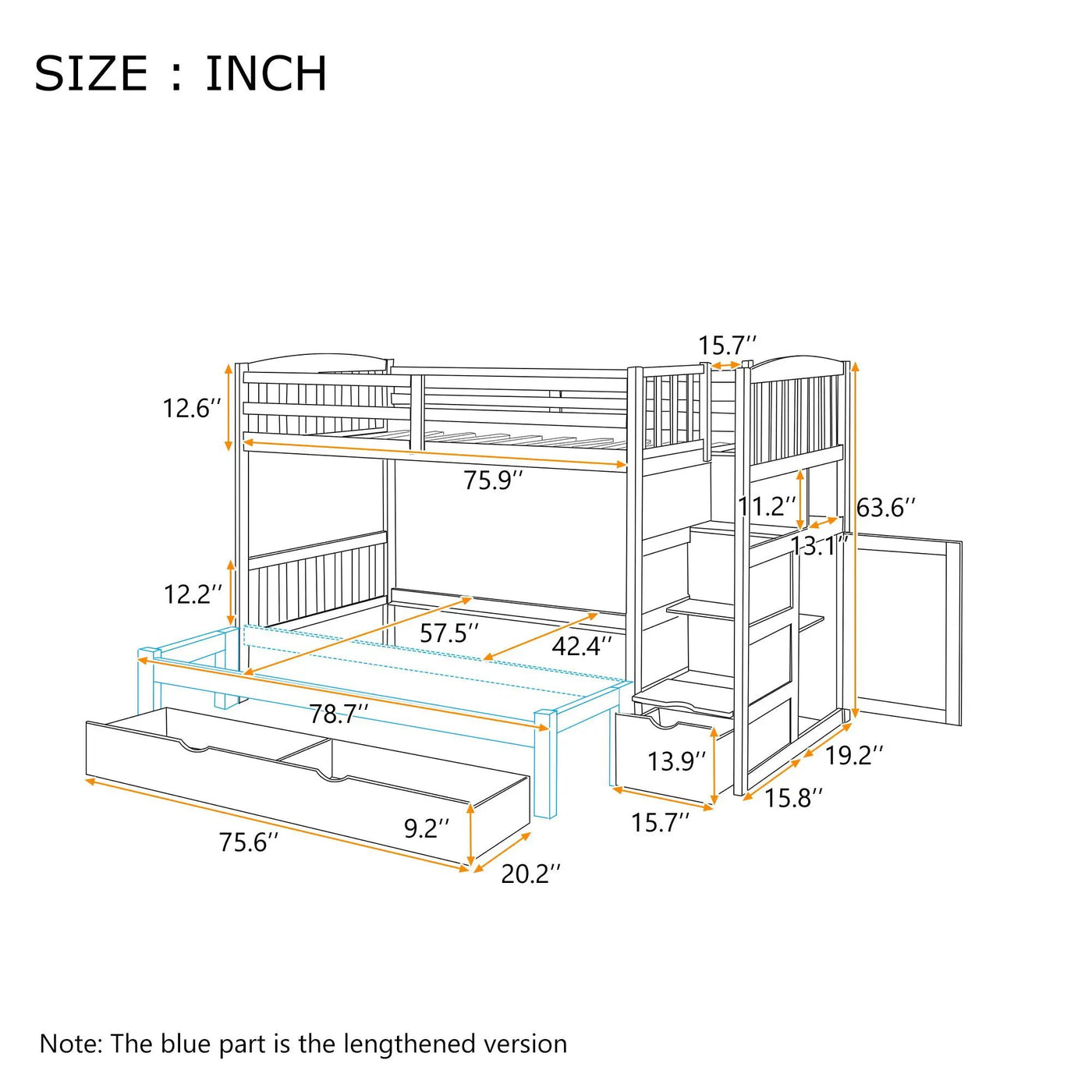 Bunk Bed, Convertible Bottom Bed, Storage Shelves And Drawers by Unique Piece Furniture