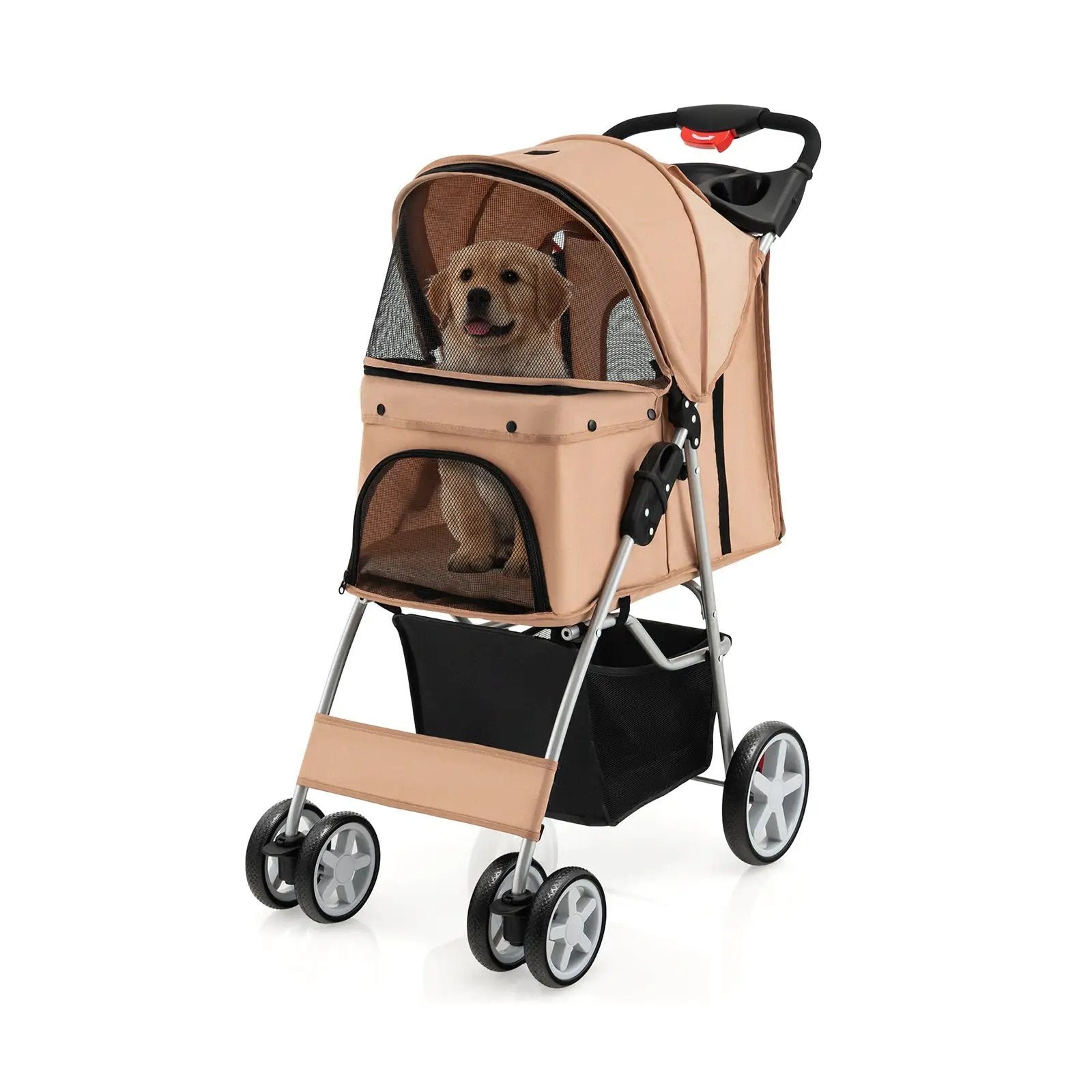 Folding Pet Stroller with Storage Basket and Adjustable Canopy by DirectDeals
