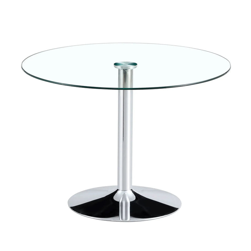 Modern Minimalist Circular Dining Table With Glass Top And Electroplated Metal Legs For Restaurants And Living Rooms - Silver / Transparent by Unique Piece Furniture