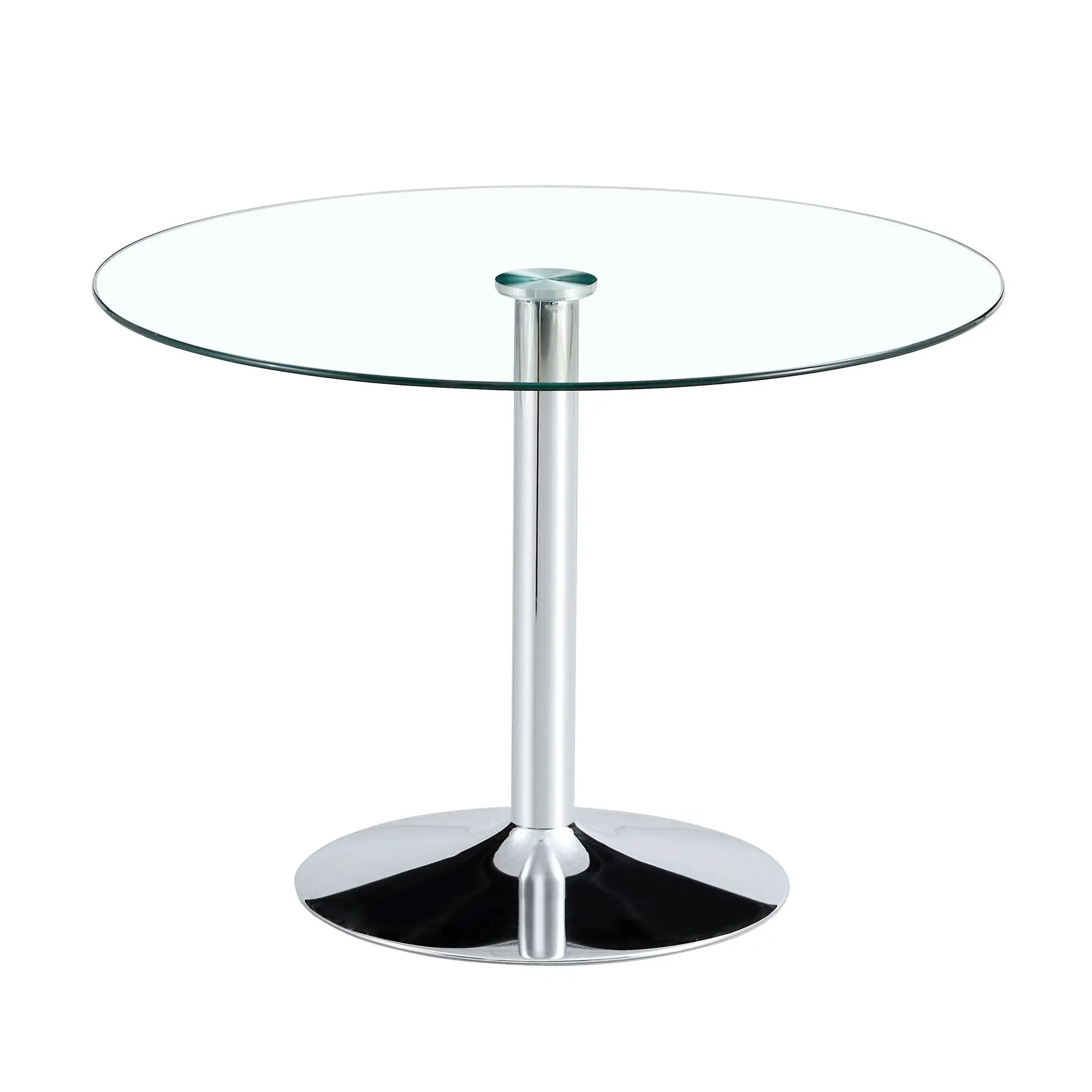 Modern Minimalist Circular Dining Table With Glass Top And Electroplated Metal Legs For Restaurants And Living Rooms - Silver / Transparent by HouseOfZazla