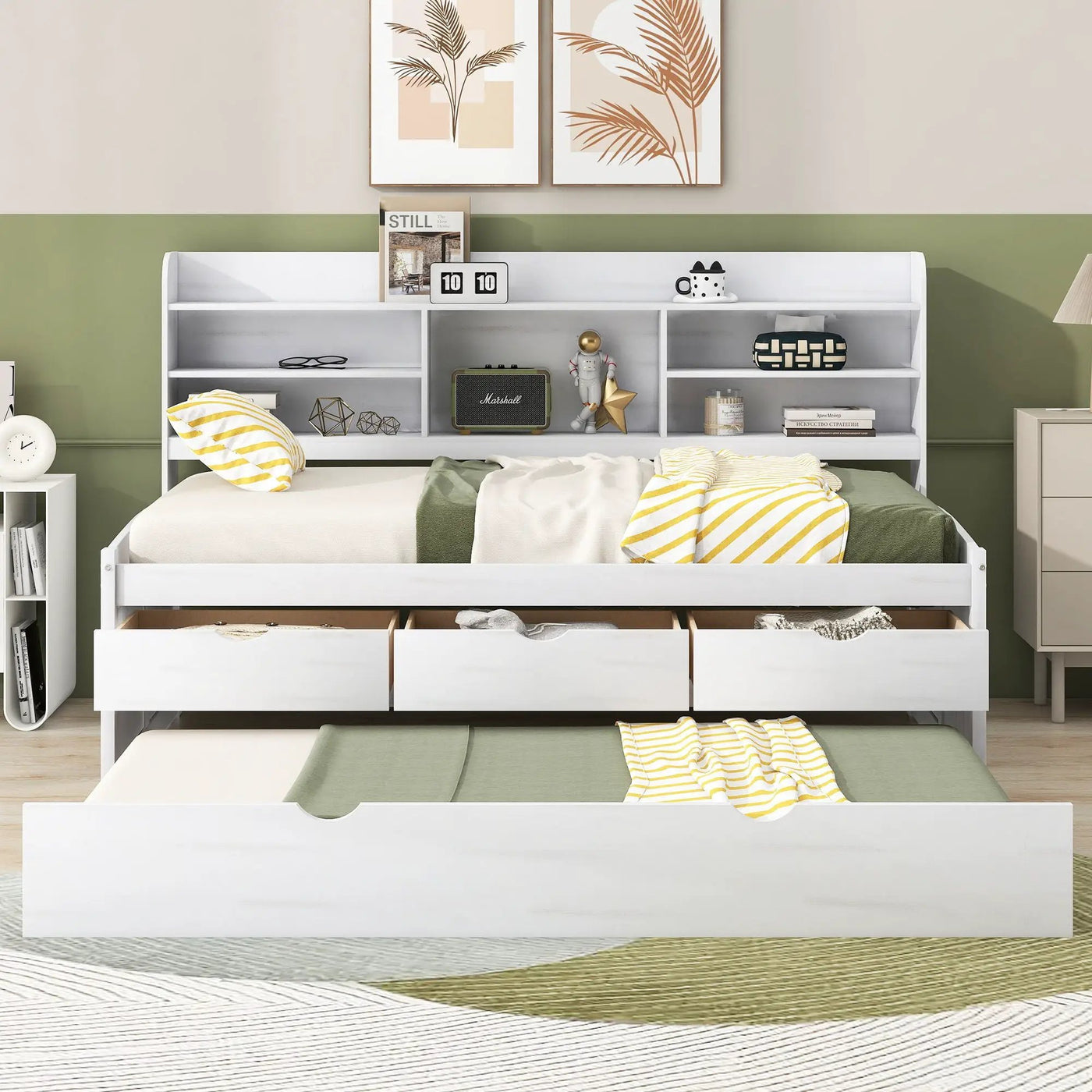 Captain Bed With Built In Bookshelves, 3 Storage Drawers, And Trundle by HouseOfZazla