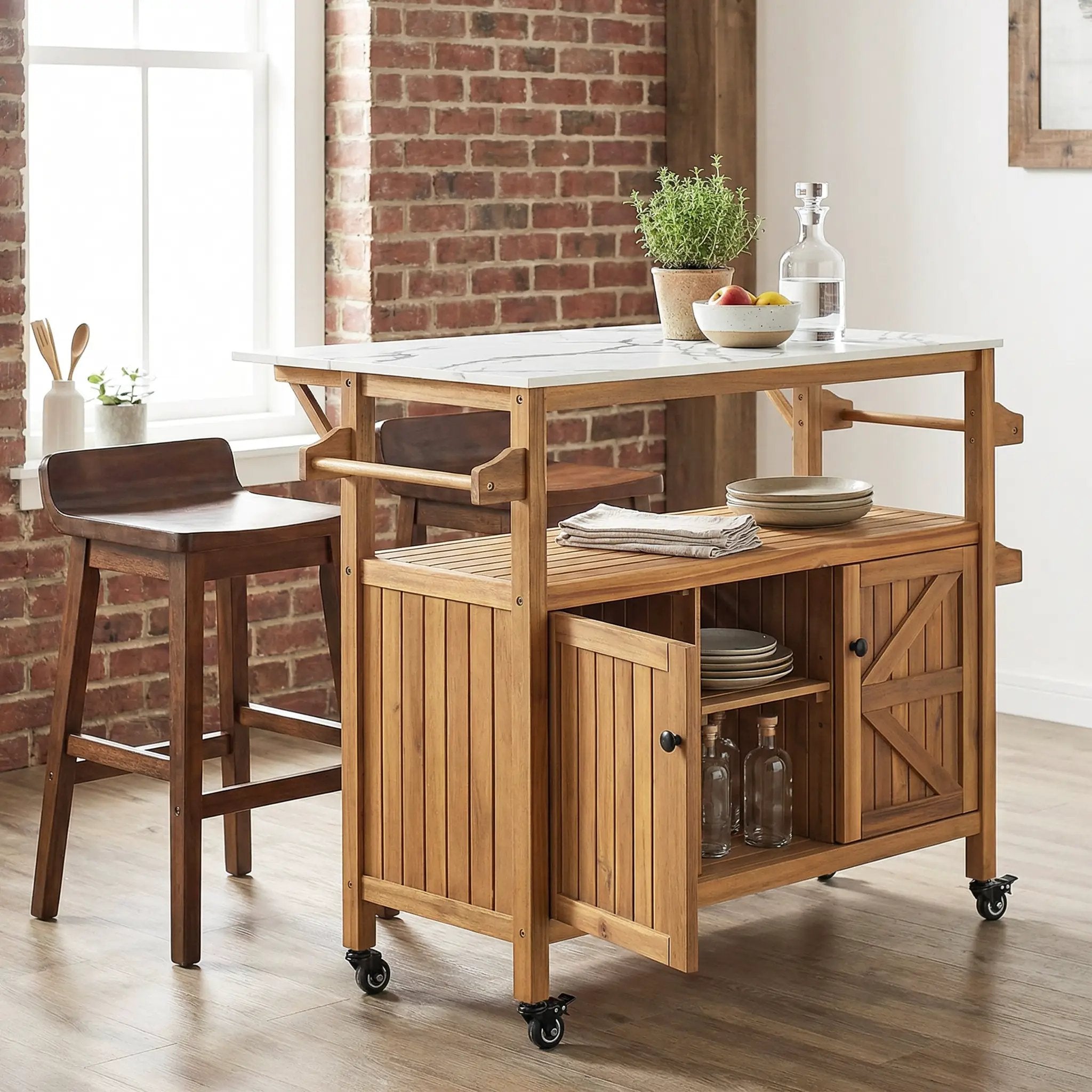 Outdoor Patio Acacia Wood Bar Cart by HouseOfZazla
