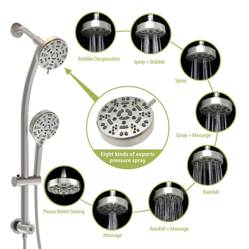 Multi Function Dual Shower Head System With 4.7" Rain Showerhead, 8 Function Hand Shower, Adjustable Slide Bar by HouseOfZazla