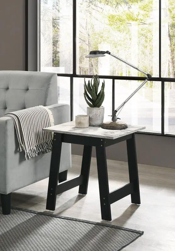 Kenzo - End Table With Faux Marble Top Finish - Black by Unique Piece Furniture