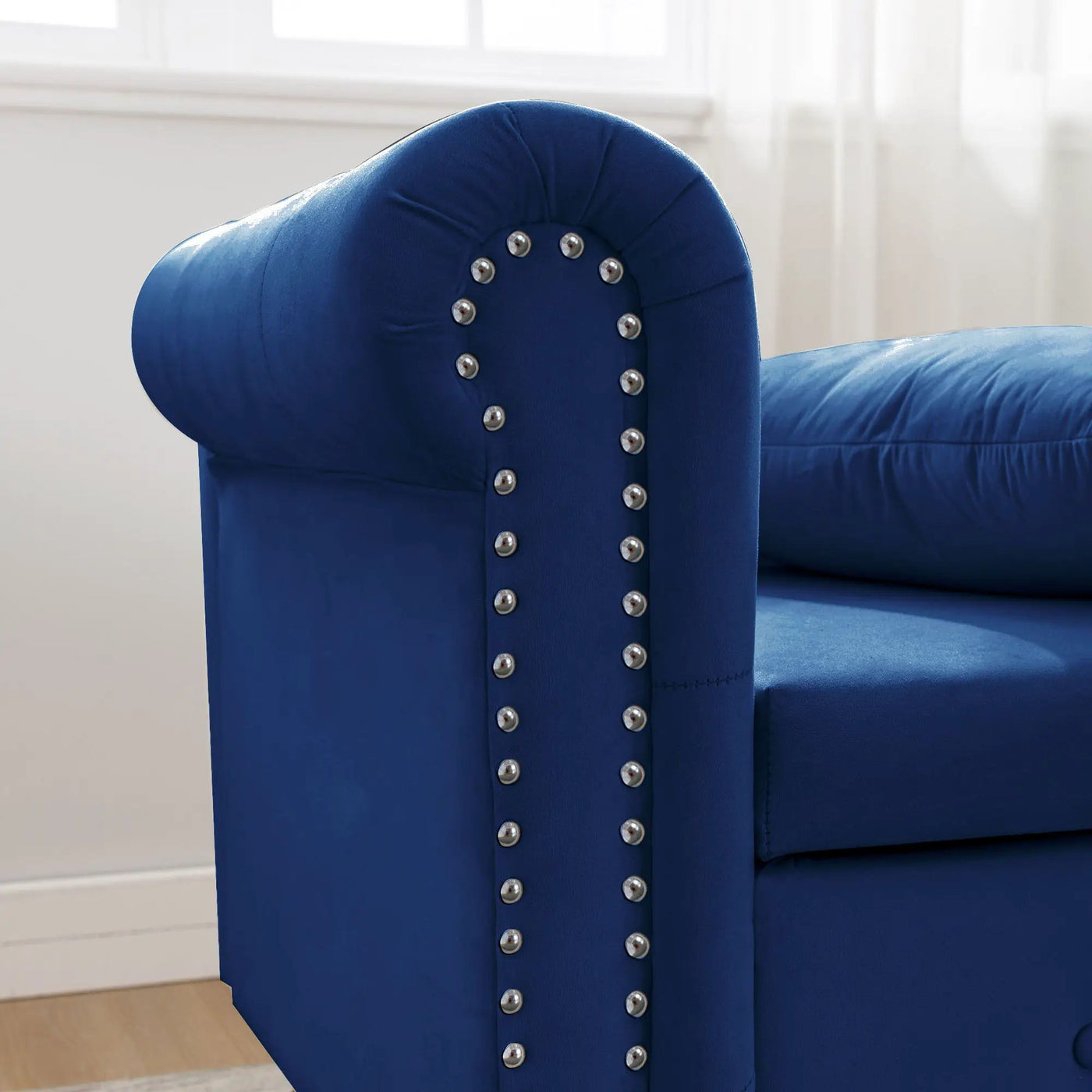 Chaise Lounge Indoor, Lounge Chair For Bedroom With Storage & Pillow, Modern Upholstered Rolled Arm Chase Lounge For Sleeping With Nailhead Trim For Living Room Bedroom Office by Unique Piece Furniture