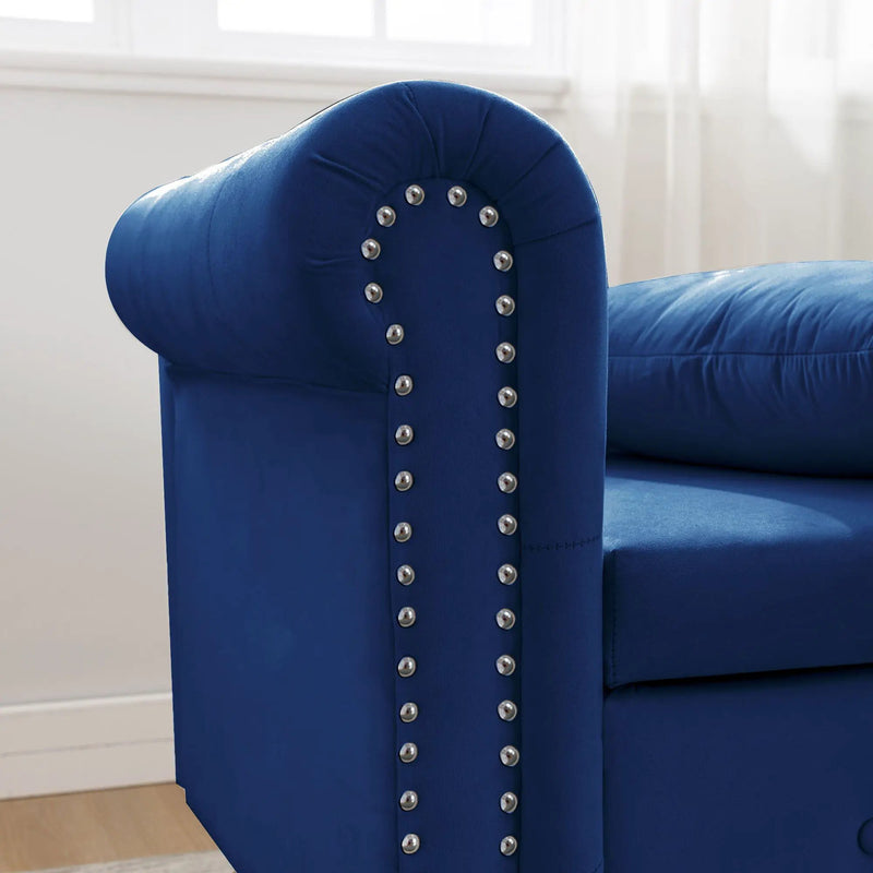 Chaise Lounge Indoor, Lounge Chair For Bedroom With Storage & Pillow, Modern Upholstered Rolled Arm Chase Lounge For Sleeping With Nailhead Trim For Living Room Bedroom Office by Unique Piece Furniture