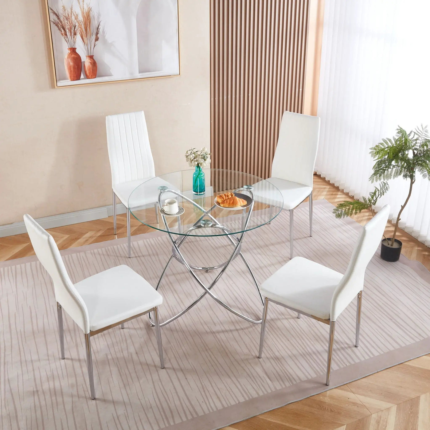 Metal Leg Dining Table With Tempered Glass Top by Unique Piece Furniture