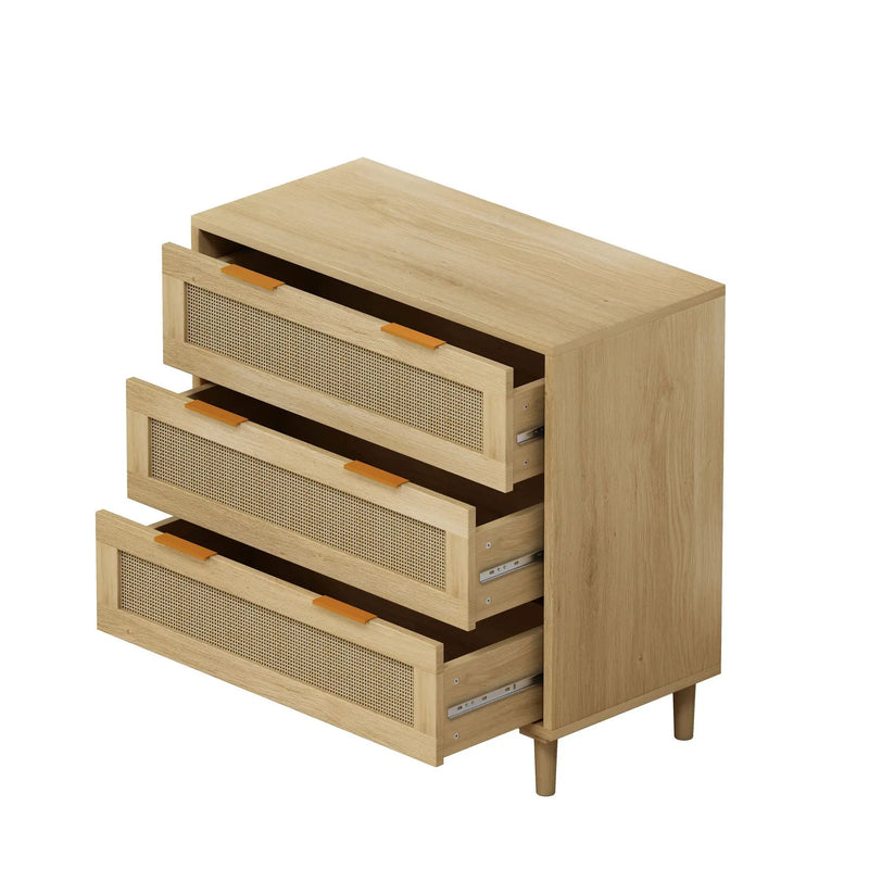 3 Drawers Rattan Storage Cabinet Rattan Drawer, For Bedroom, Living Room, Dining Room, Hallways (Set of 2) - Oak by HouseOfZazla