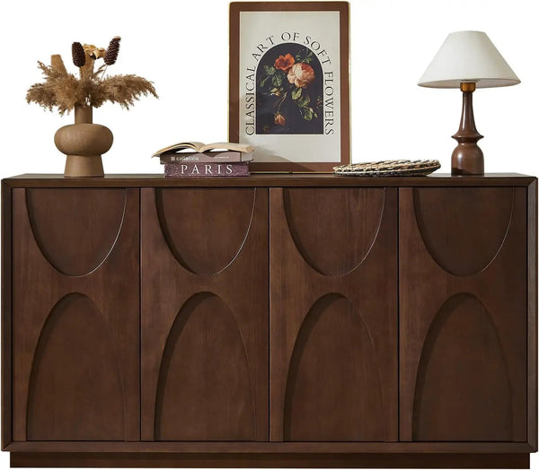 4 Door Accent Cabinet with Solid Wood Carved Doors