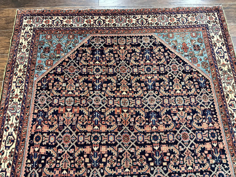 Antique Persian Rug 5 x 6.7, Navy Blue & Ivory, Handmade Persian Wool Carpet, Hamadan Angelas Rug by Jewel Rugs