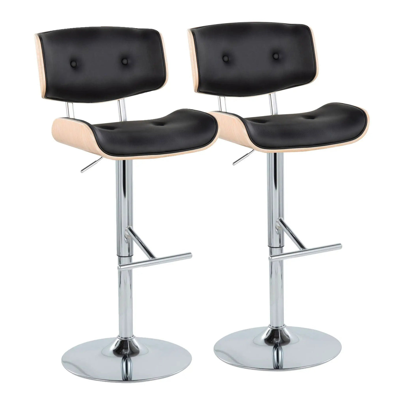 Lombardi - Contemporary Adjustable Barstool With Swivel With Straight T Footrest (Set of 2) by HouseOfZazla