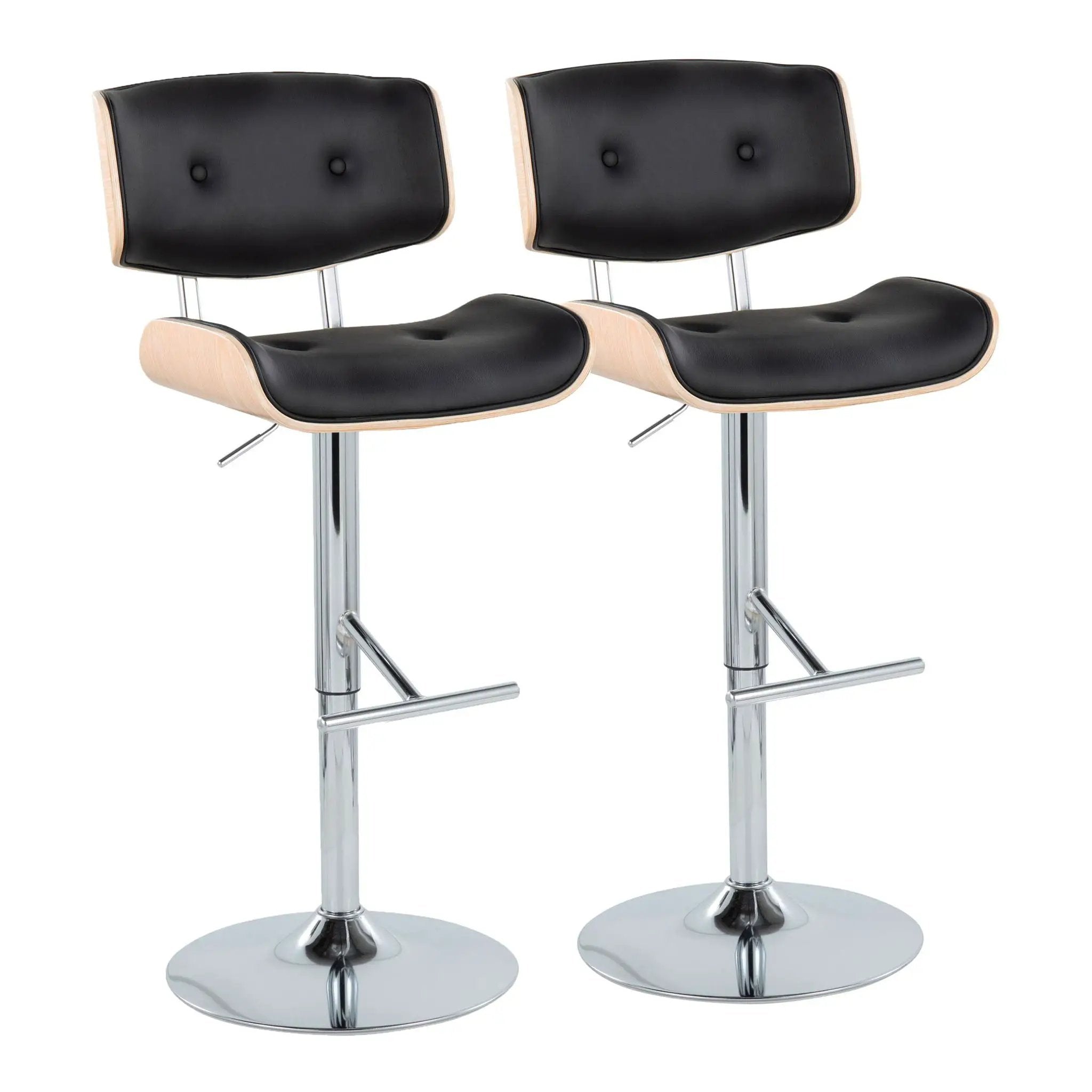 Lombardi - Contemporary Adjustable Barstool With Swivel With Straight T Footrest (Set of 2) by HouseOfZazla