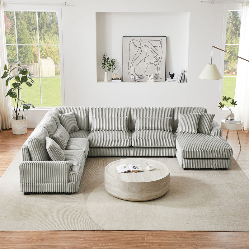 U - Shaped Sectional Sofa With Chaise Lounge, Oversized Living Room Sofa - Gray by HouseOfZazla