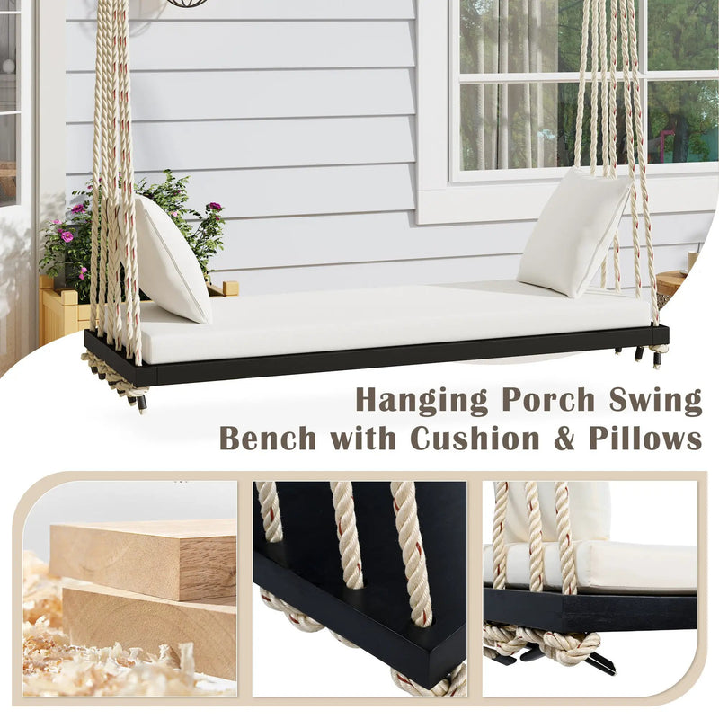 Patio Wooden Swing Chair Hanging Porch Swing Bench by HouseOfZazla