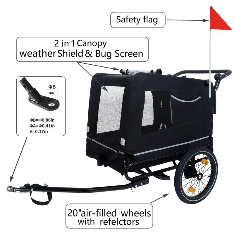 Extra Large 2-in-1 Bike Trailer & Push Cart for Pets by HouseOfZazla