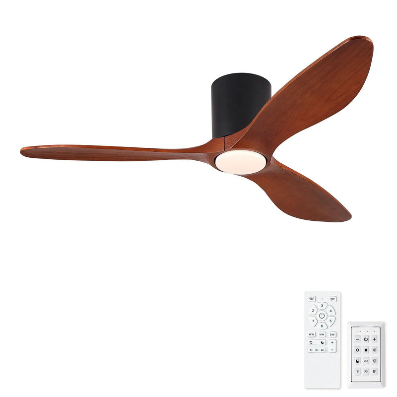 Low Profile Flush Mount Ceiling Fan With Light And Reversible Quiet Motor - Matte Black by HouseOfZazla