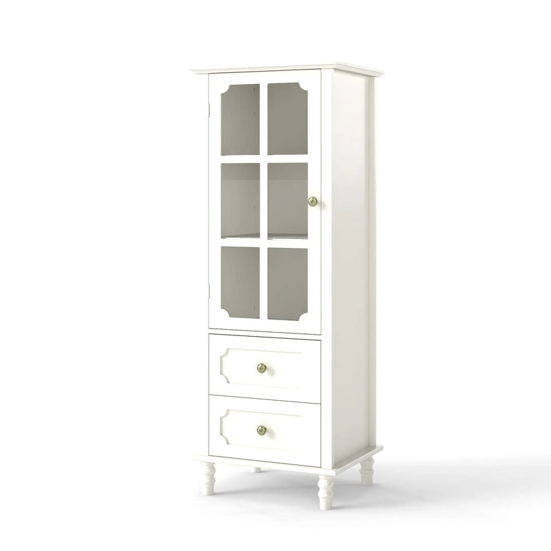 Minimalism Buffet Cabinet With Glass Doors And Double Drawer