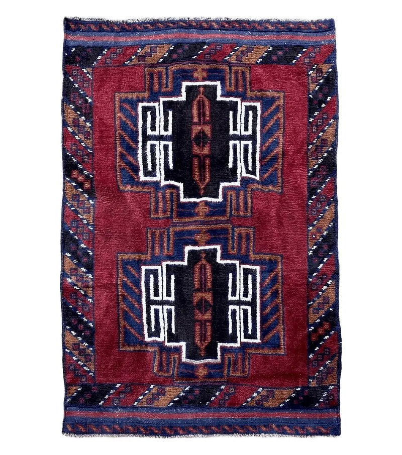 3 X 5 Vintage Handmade Tribal Wool Rug Balouchi Rug Afghan Rug Red Beige Nice by Jewel Rugs