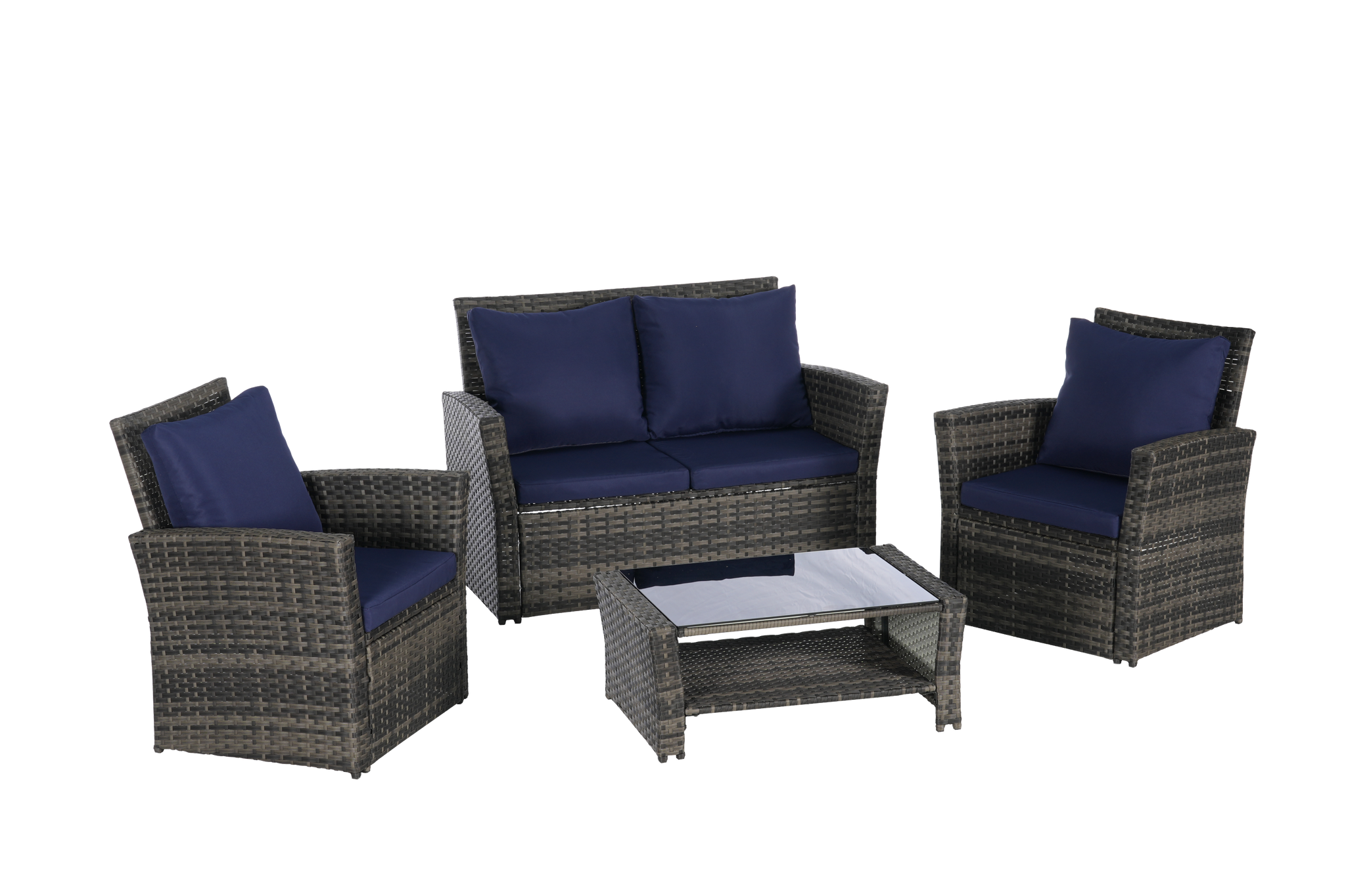 4 Pieces Outdoor Patio Furniture Set with Rattan Chairs and Tempered Glass Table by HouseOfZazla