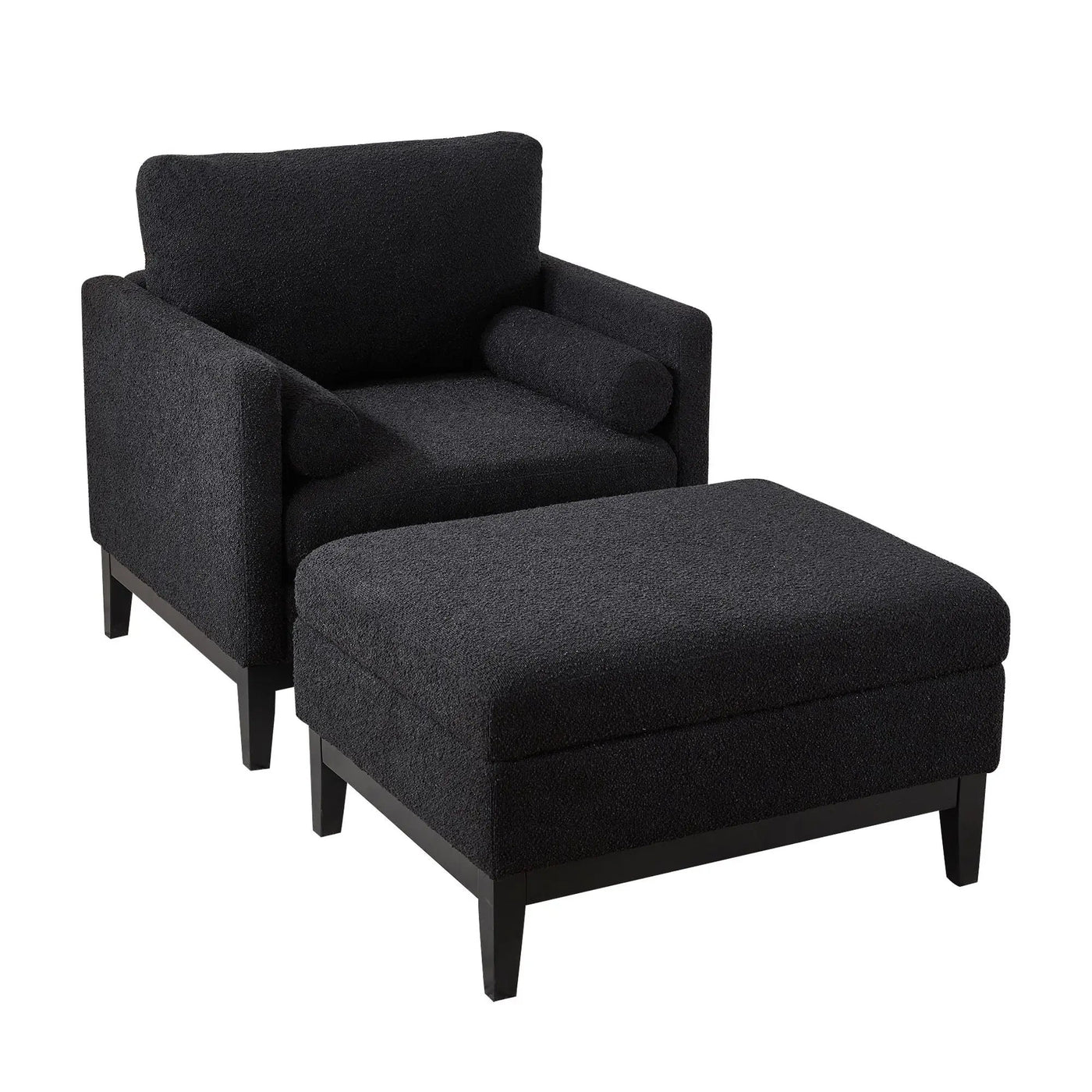 Farmhouse Upholstered Accent Chair With Ottoman, Reversible Lid Coffee Table by HouseOfZazla