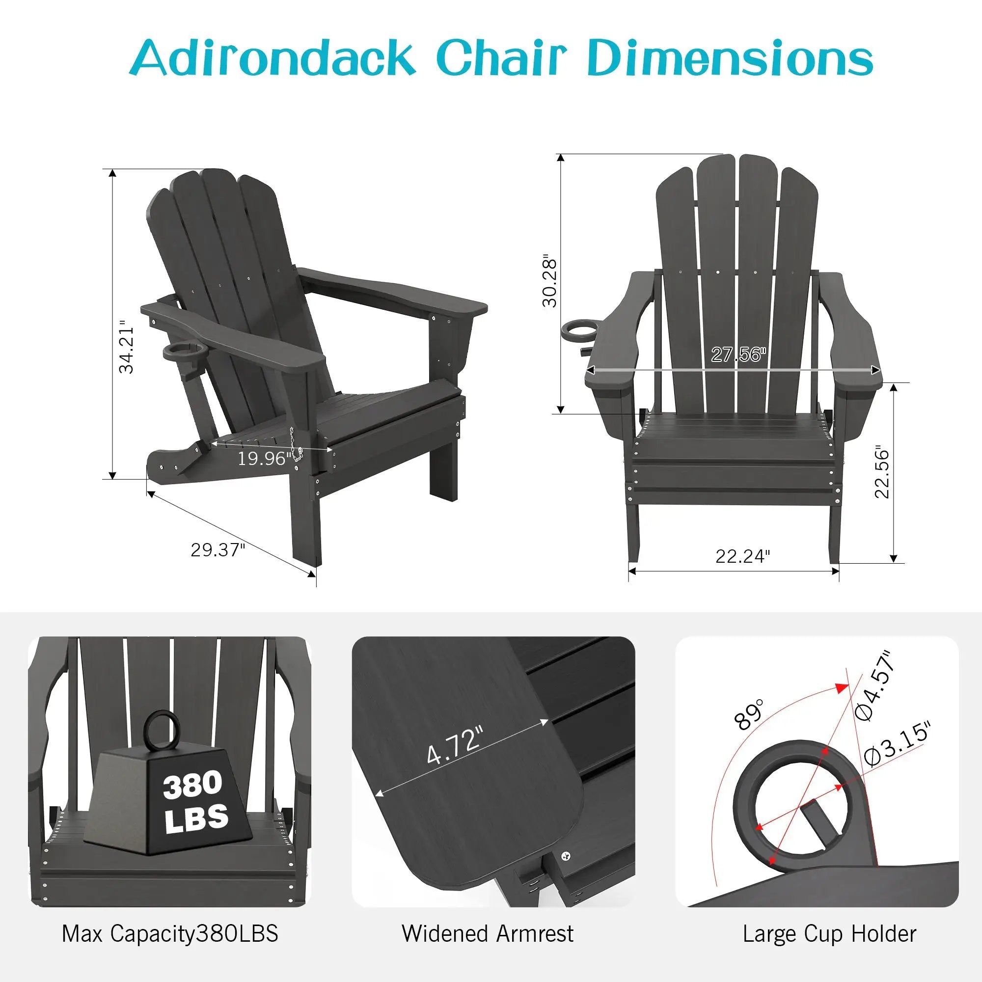 Adirondack Chairs Set of 2 - Plastic HDPE with Cup Holder by HouseOfZazla