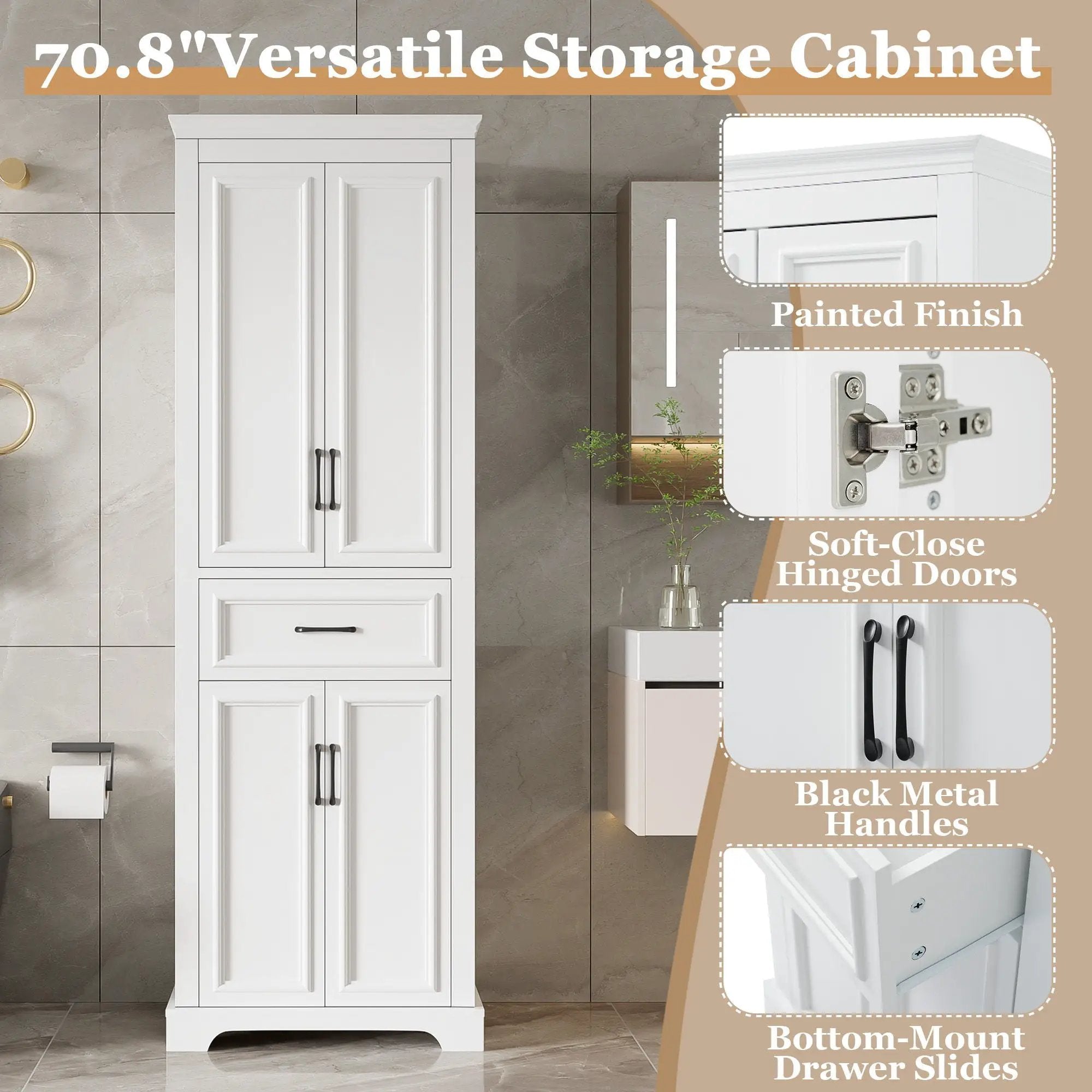 Freestanding Bathroom Vanity, Elegant Design With 4 Doors & 1 Drawer, Adjustable Shelves, Damping Hinges - White by Unique Piece Furniture