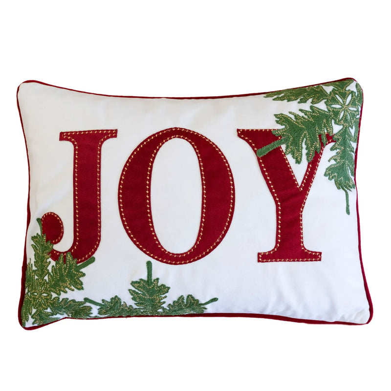 Joy Embroidered Christmas Throw Pillow by HouseOfZazla
