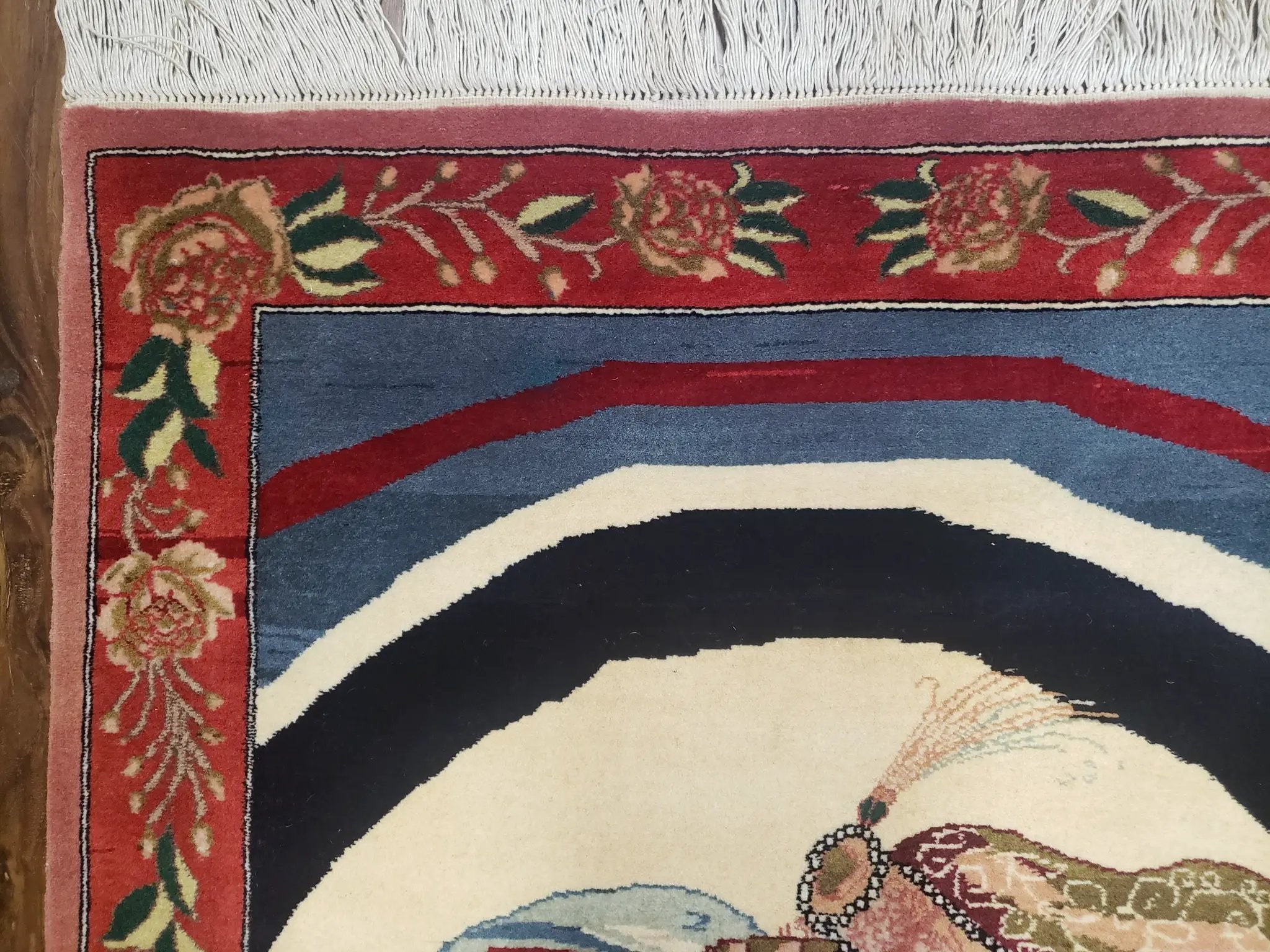 Vintage Small Pictorial Lovers Rug 2.5 x 4, Taj Mahal Indo Persian Rug, Wool Hand-Knotted Indian Rug, King & Queen, Layla and Majnun by Jewel Rugs