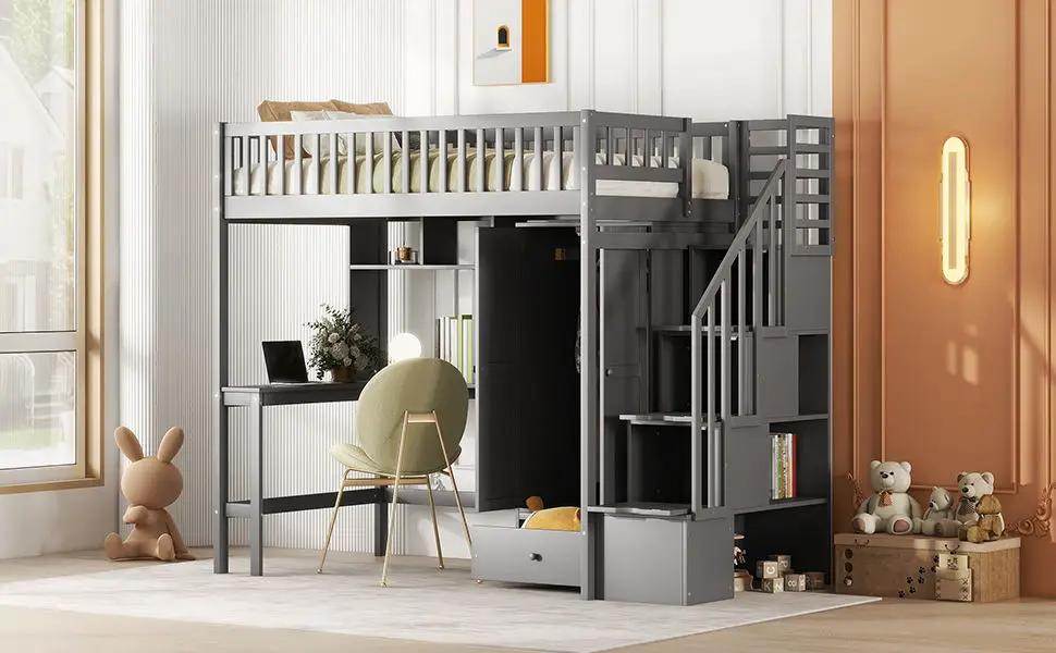 Loft Bed With Bookshelf, Drawers, Desk, And Wardrobe by HouseOfZazla