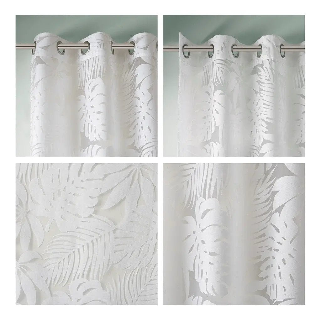 Palm Leaf Burnout Sheer Window Curtain White 50x84 by HouseOfZazla