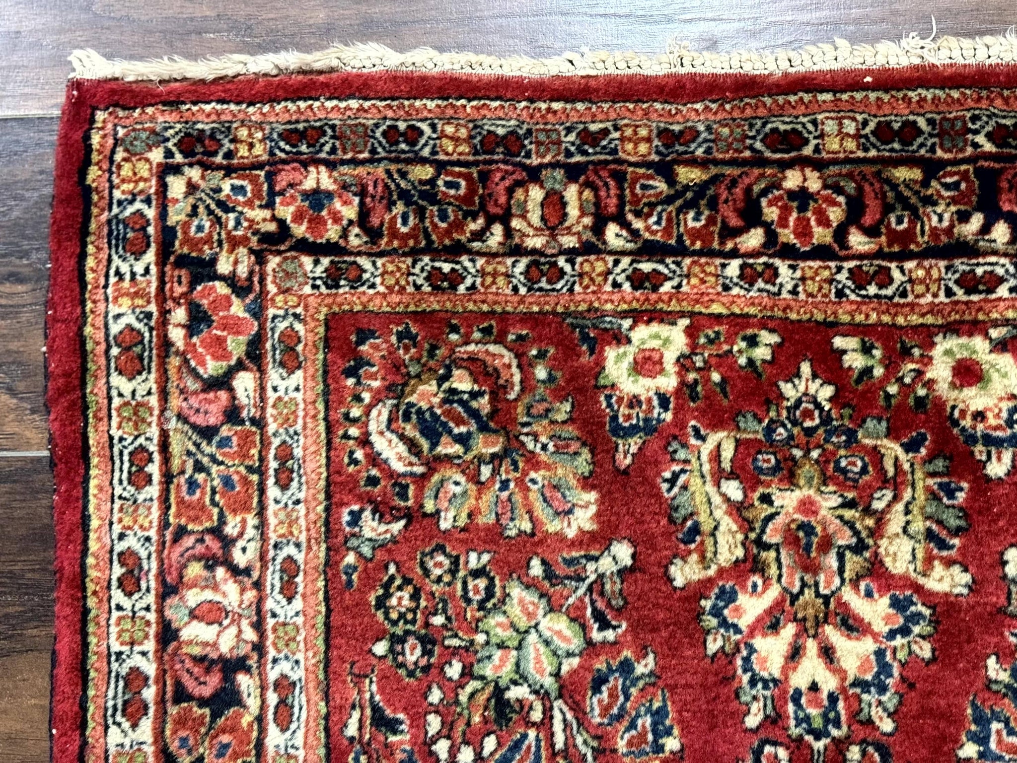 Red Persian Sarouk Rug 3 x 5.8, Antique Wool Carpet, 210 KPSI by Jewel Rugs