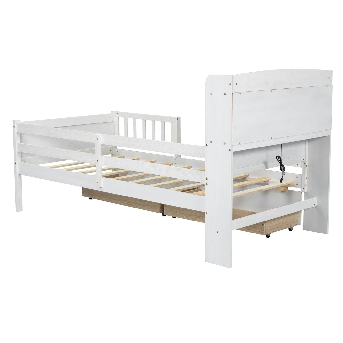 Platform Bed With LED Light, Multi Functional Headboard, Guardrail And 2 Drawers by HouseOfZazla