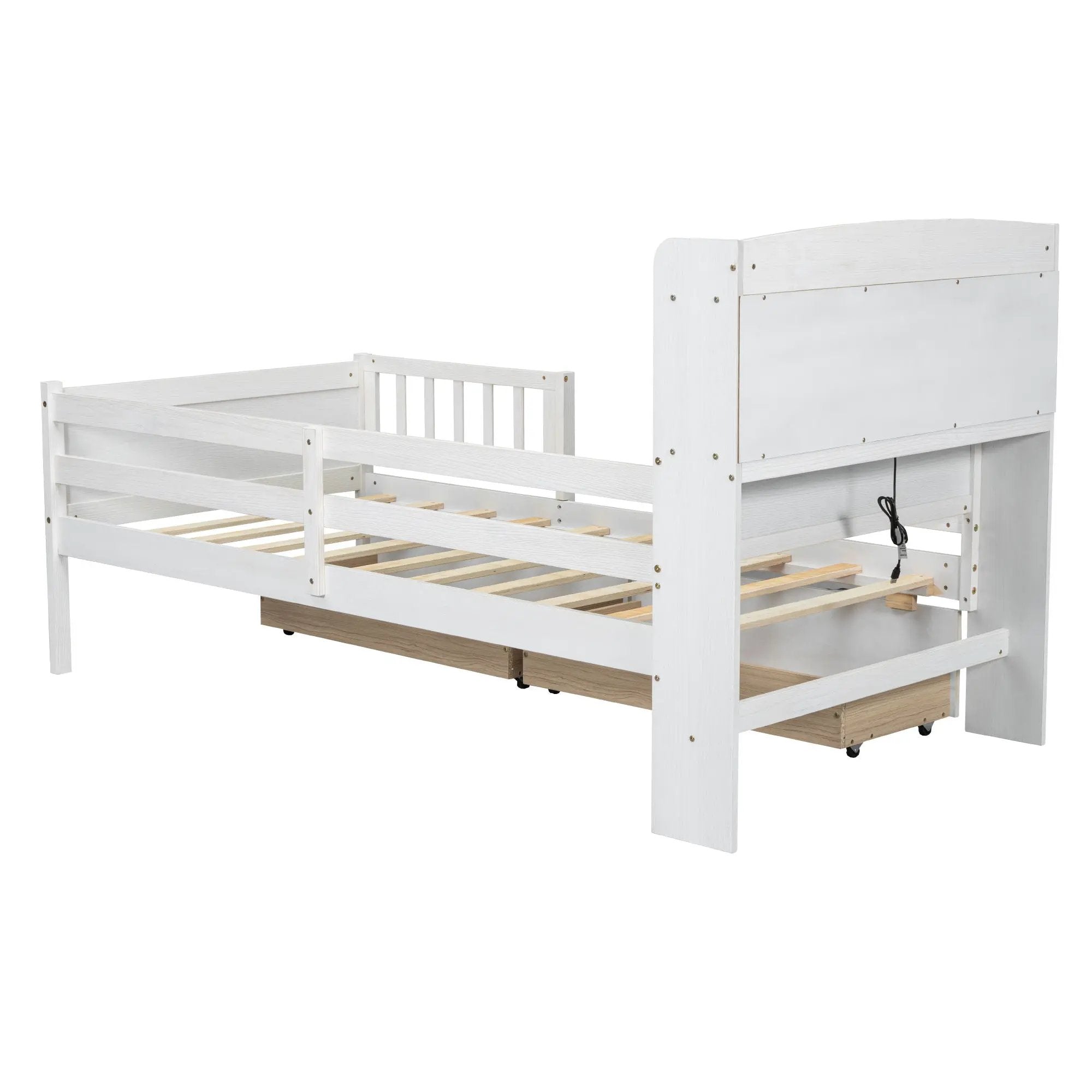 Platform Bed With LED Light, Multi Functional Headboard, Guardrail And 2 Drawers by HouseOfZazla