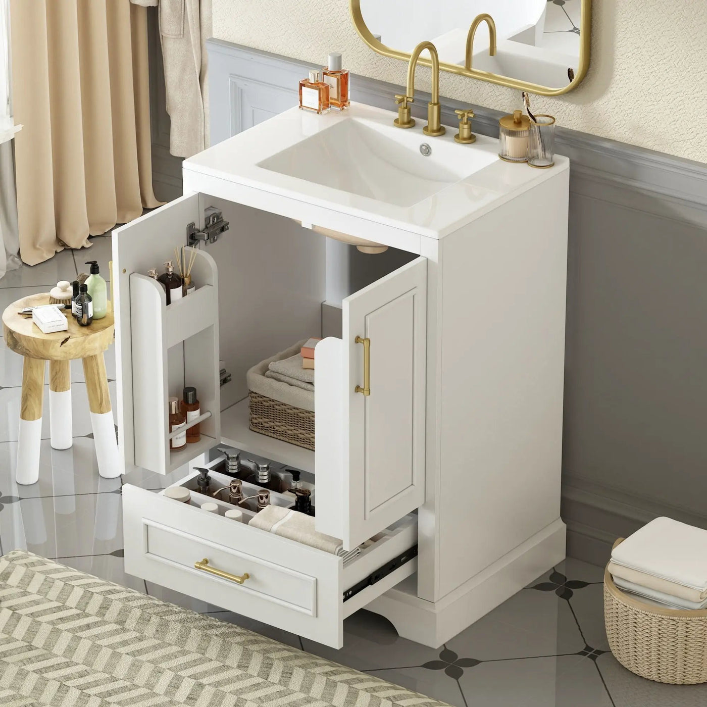 Bathroom Vanity With Sink, 1 Divided Drawer And 2 Soft Close Doors With Double Shelf by Unique Piece Furniture