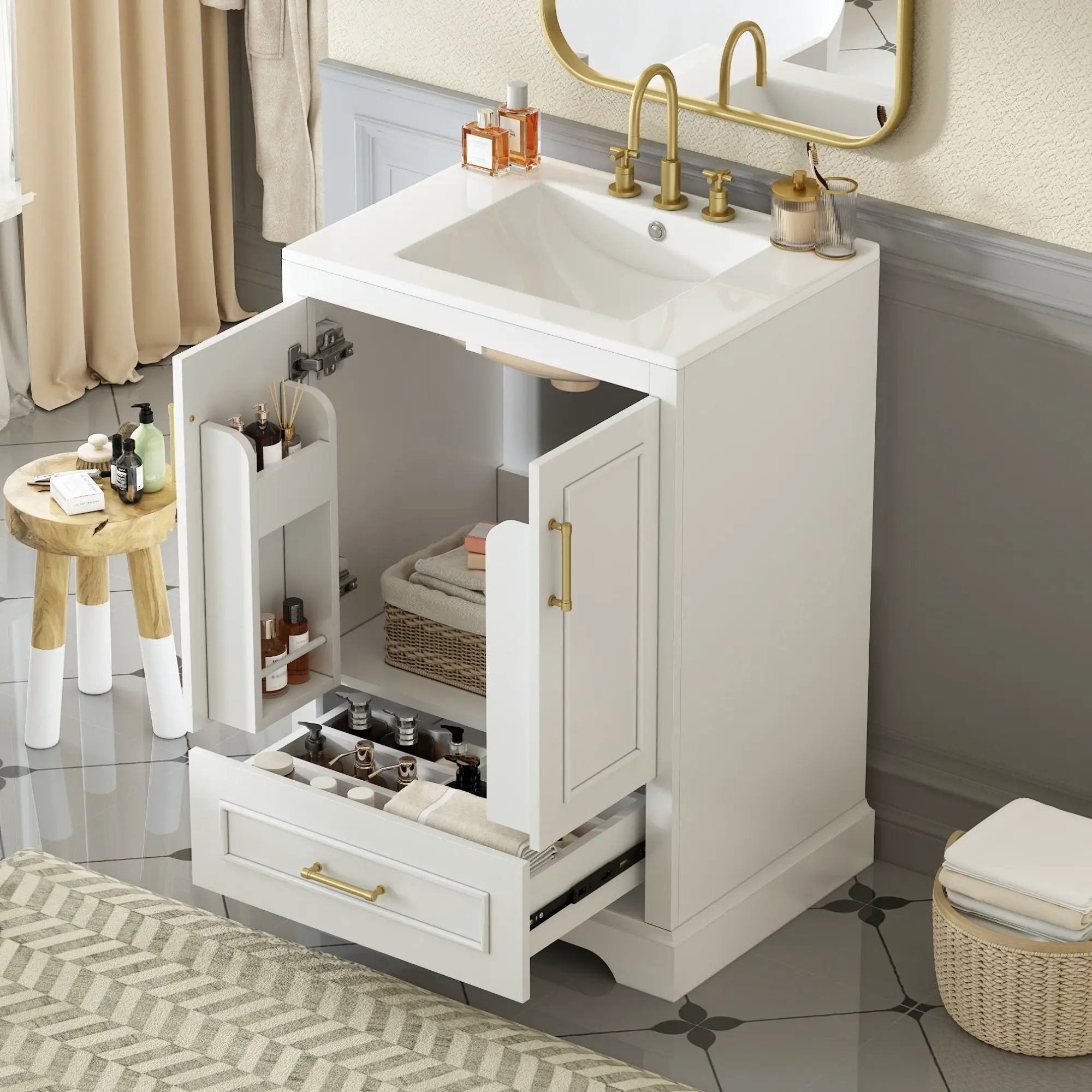 Bathroom Vanity With Sink, 1 Divided Drawer And 2 Soft Close Doors With Double Shelf by Unique Piece Furniture