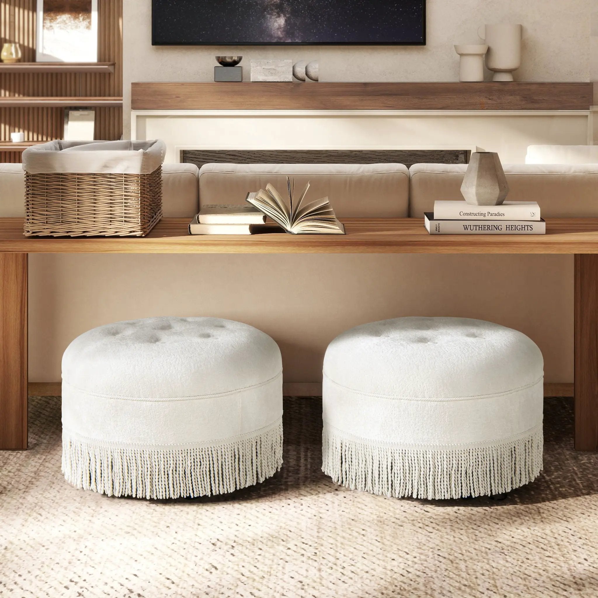 Yolanda - Round Upholstered Accent Ottoman - Almond White by Unique Piece Furniture
