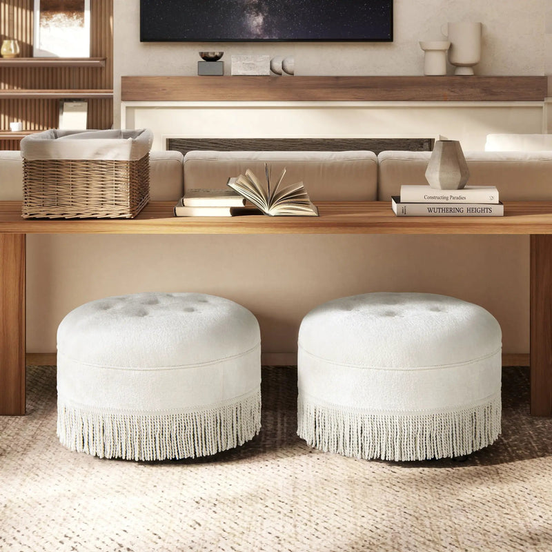 Yolanda - Round Upholstered Accent Ottoman - Almond White by Unique Piece Furniture