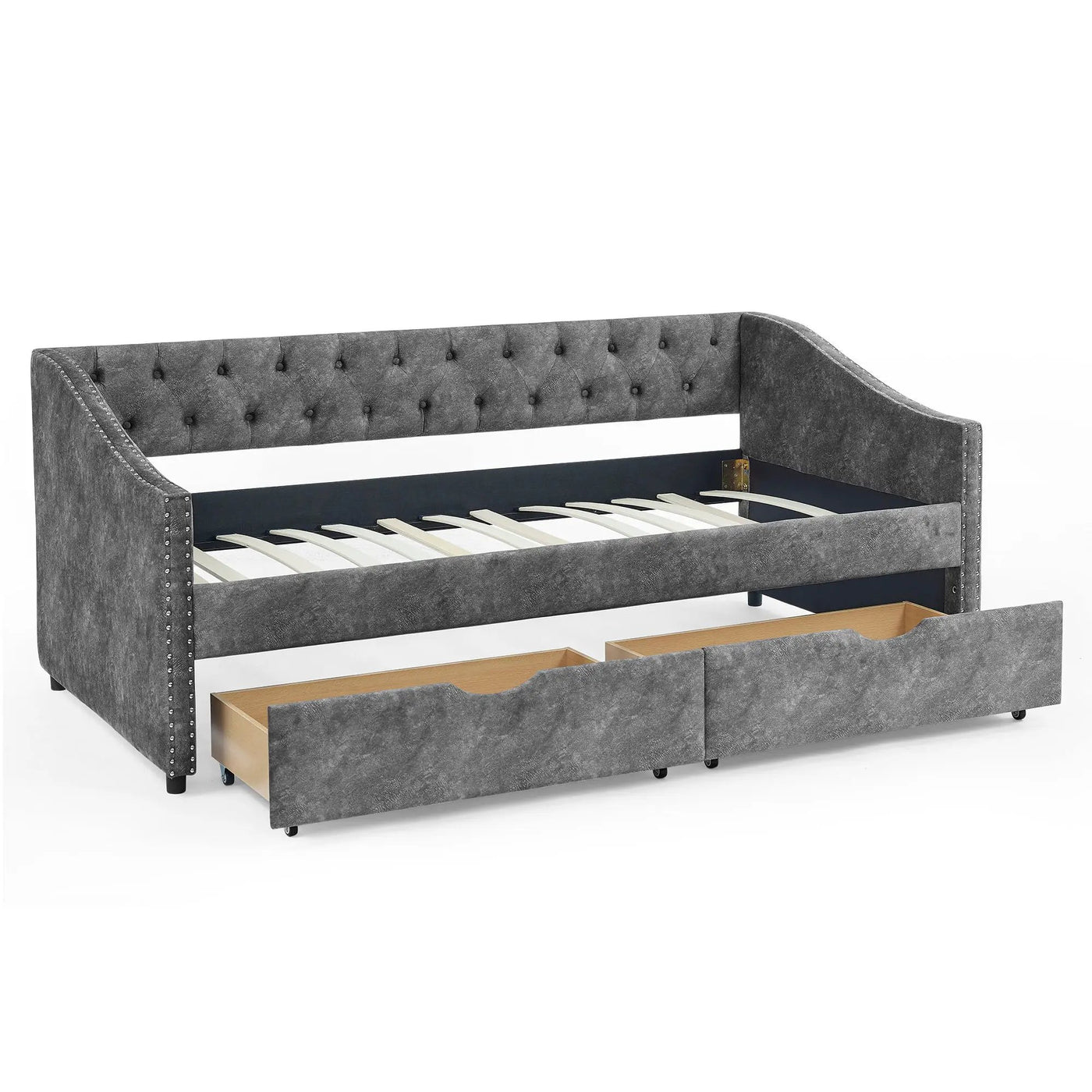 Upholstered Tufted Daybed With 2 Drawers, Waved Arms by HouseOfZazla